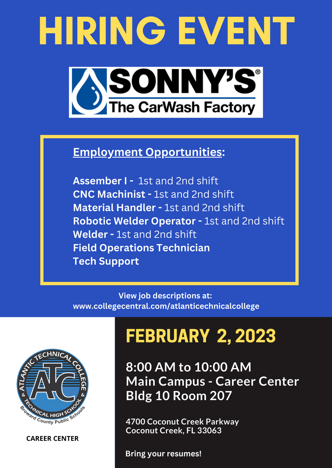 Sonny hiring event flyer
